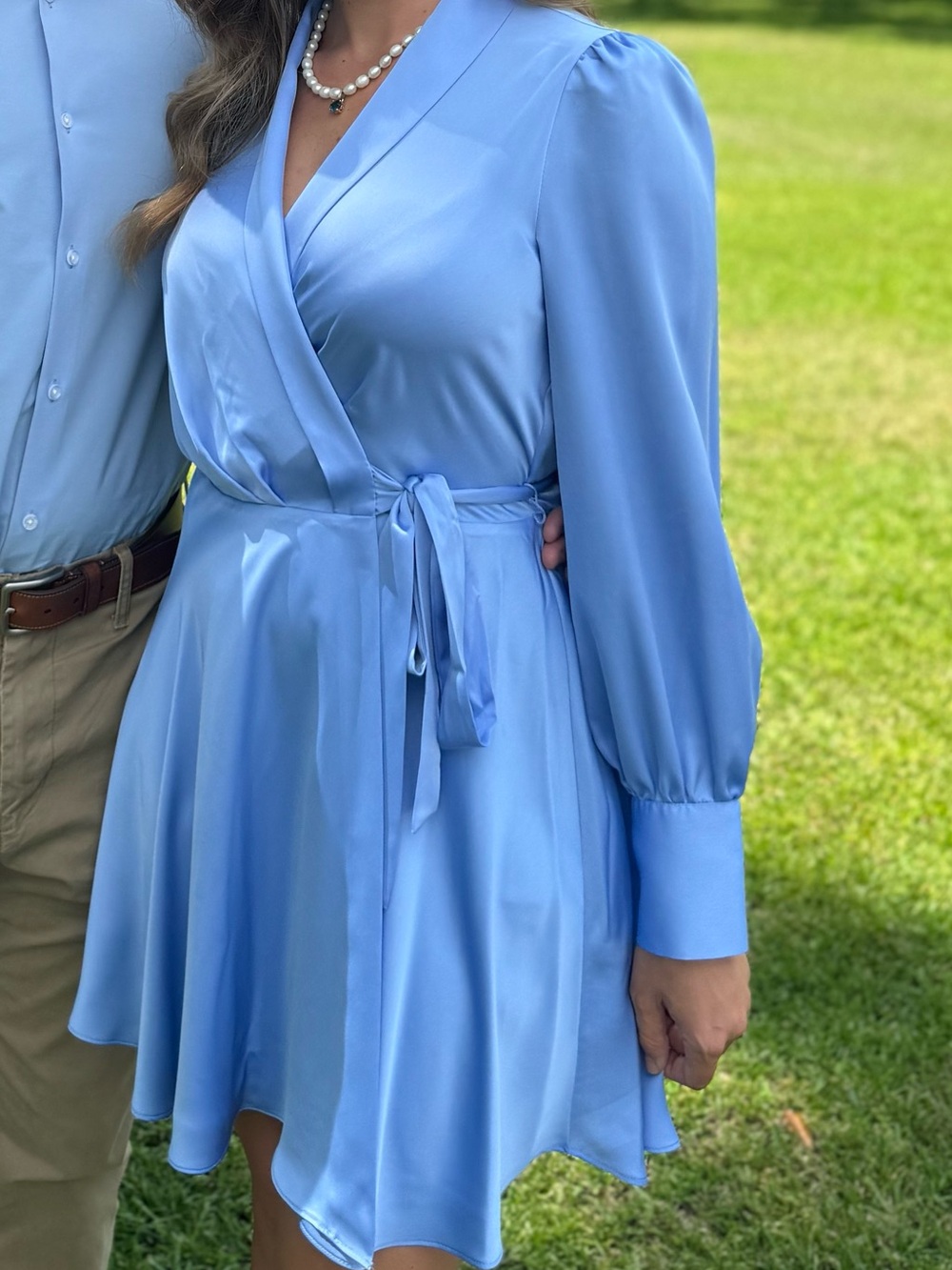 Giani Bini Blue Wrap Mini Dress with Tie Waist
